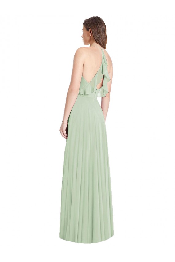 Best Soft Chiffon Long Spaghetti Straps Trumpet Semi Formal Evening Dress