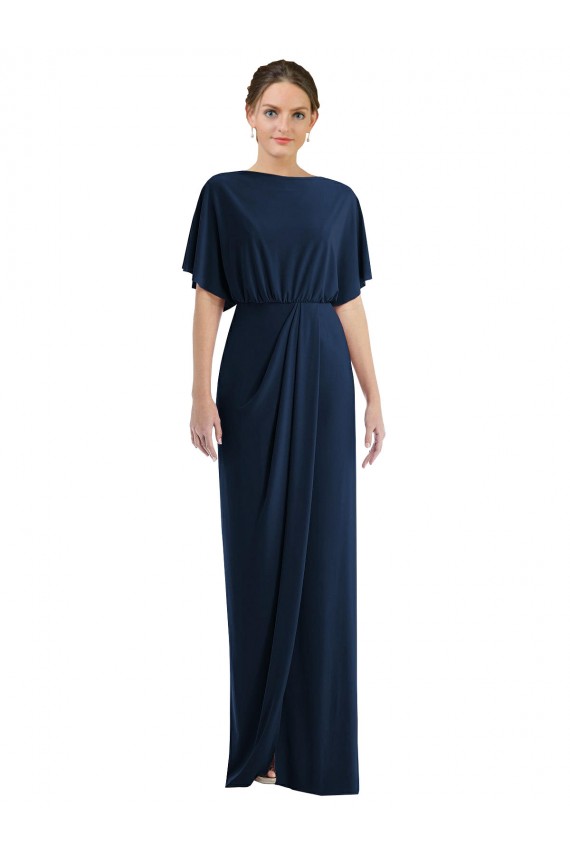 Best Spandex Open Back Long Bateau Neck Sheath Semi Formal Evening Dress