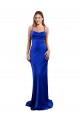 Best Silky Satin Criss Cross Open Back Long Cowl Neck Royal Blue Sheath Formal Evening Dress