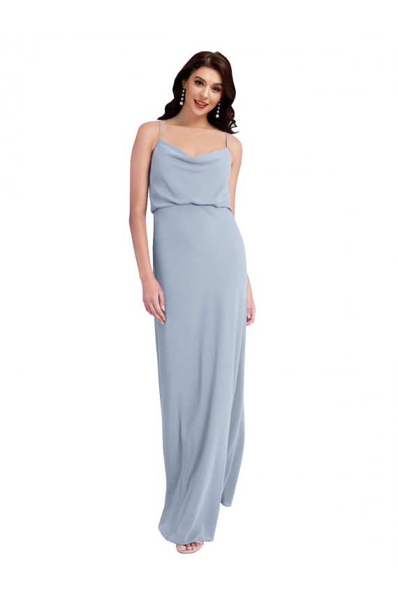 Best Stretch Crepe V-Back Long Spaghetti Straps Sheath Formal Evening Dress