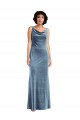 Best Stretch Velvet V-Back Long Cowl Neck Sheath Evening Dress