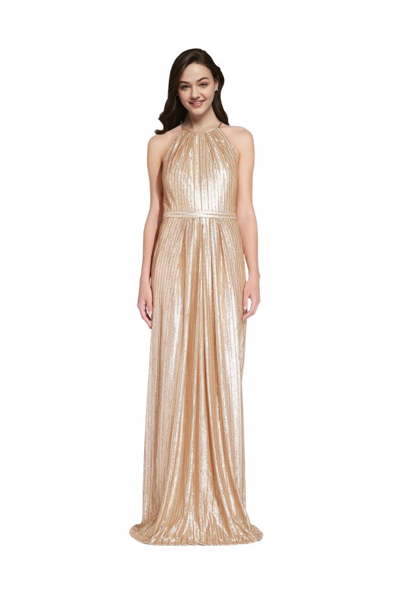 Best Sequin Long Halter Neck Sheath Formal Evening Dress