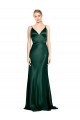 Best Stretch Satin V-Back Long Spaghetti Straps Sheath Formal Evening Dress