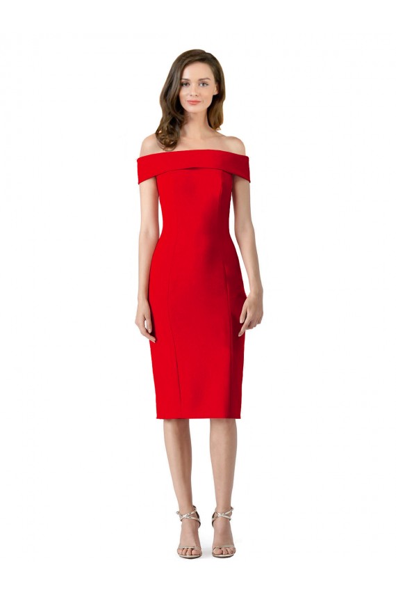 Best Stretch Crepe Cocktail Length Off the Shoulder Sheath Formal Evening Dress