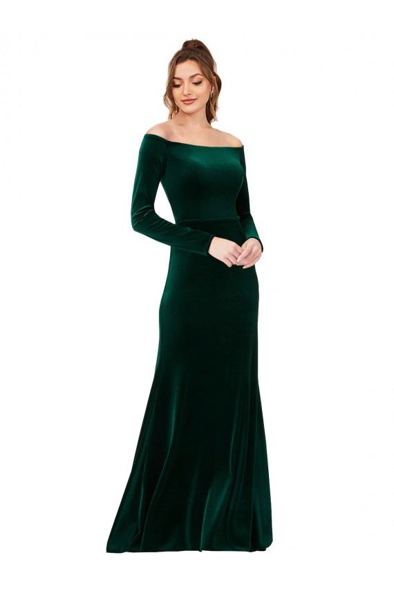 Best Stretch Velvet Long Off the Shoulder Sheath Formal Evening Dress