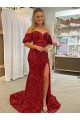 Best Velvet Sequin Court Train Off the Shoulder Sheath Evening Dress