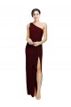 Best Stretch Crepe Long One Shoulder Sheath Black Tie Evening Dress