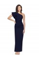 Best Stretch Crepe Long One Shoulder Dark Navy Sheath Formal Evening Dress