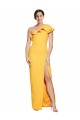 Best Stretch Crepe Long One Shoulder Saffron Sheath Formal Evening Dress