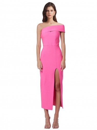 Best Stretch Crepe Midi Length One Shoulder Sheath Evening Dress