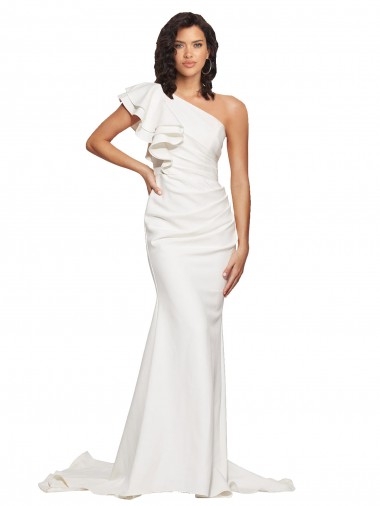 Best Stretch Crepe Sleeveless One Shoulder Ivory Sheath Semi Formal Evening Dress