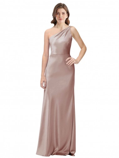 Best Stretch Satin Open Back Long One Shoulder Sheath Formal Evening Dress