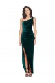 Best Stretch Velvet Low Back Long One Shoulder Sheath High Low Evening Dress