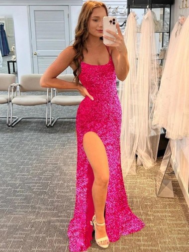 Best Velvet Sequin Sweep Train Spaghetti Straps Sheath Evening Gown