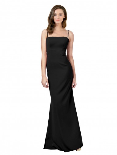 Best Stretch Crepe Open Back Long Spaghetti Straps Sheath Formal Evening Dress