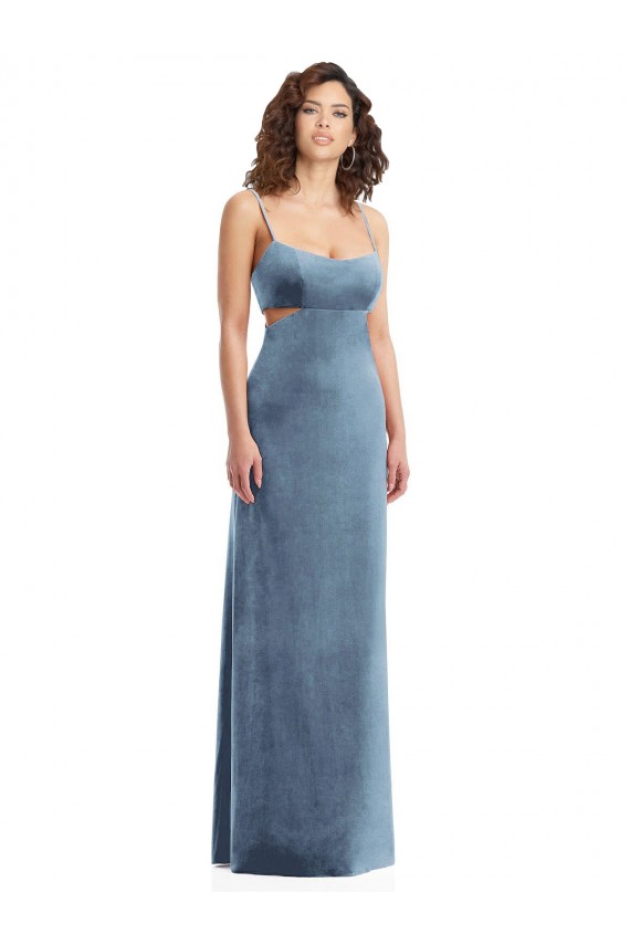 Best Stretch Velvet Low Back Long Square Neck Sheath Formal Evening Dress
