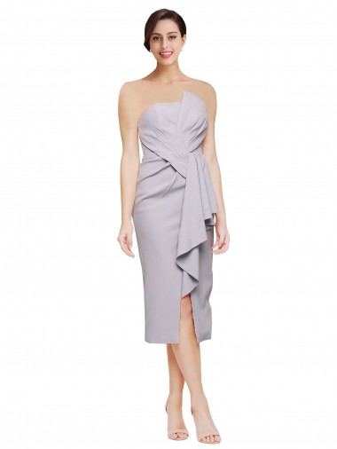 Best Stretch Crepe Low Back Cocktail Length Strapless Sheath High Low Evening Dress