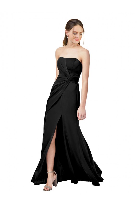 Best Stretch Crepe Low Back Long Strapless Black Sheath Formal Dress