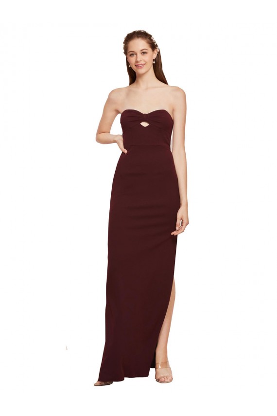 Best Stretch Crepe Long Strapless Sheath Formal Evening Dress