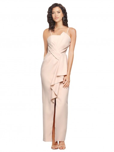 Best Stretch Crepe Low Back Long Strapless Sheath Semi Formal Evening Dress