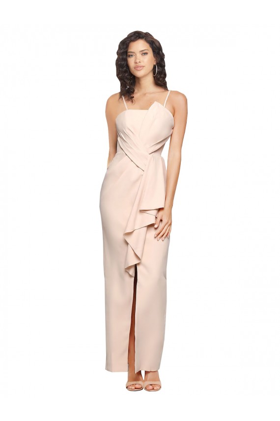Best Stretch Crepe Low Back Long Strapless Sheath Semi Formal Evening Dress