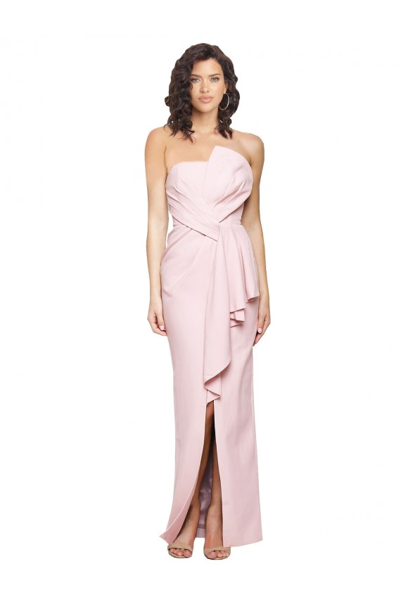 Best Stretch Crepe Low Back Long Strapless Pink Sheath Formal Dress