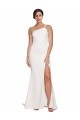 Best Stretch Crepe Sweep Train One Shoulder Ivory Sheath Semi Formal Evening Dress