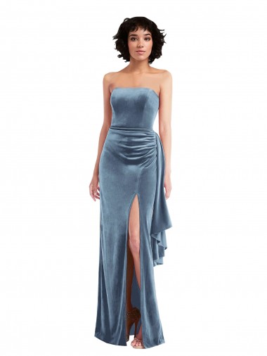 Best Stretch Velvet Low Back Long Strapless Sheath Formal Evening Dress