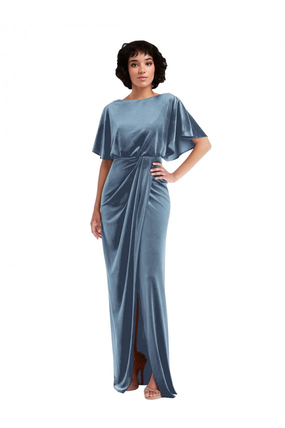 Best Stretch Velvet Open Back Long Sheath Semi Formal Evening Dress