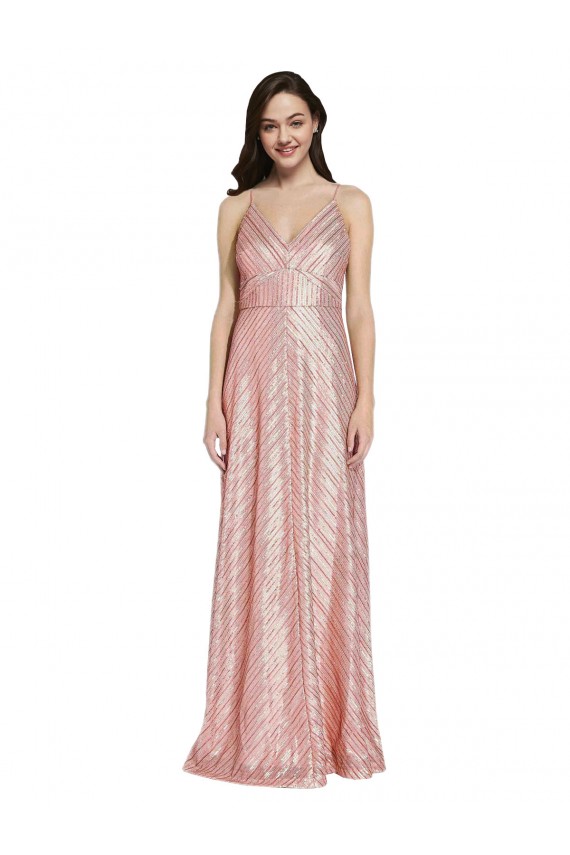 Best Sequin Low Back Long V-Neck Sheath Formal Evening Dress