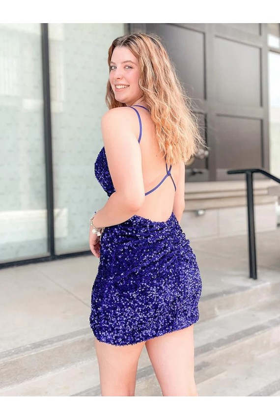 Best Velvet Sequin Short V-Neck Sheath Cocktail Evening Dresses