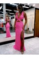 Best Velvet Sequin Long Sweep Train V-Neck Sheath Evening Dress
