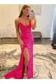 Best Velvet Sequin Sweep Train Long V-Neck Sheath Dress