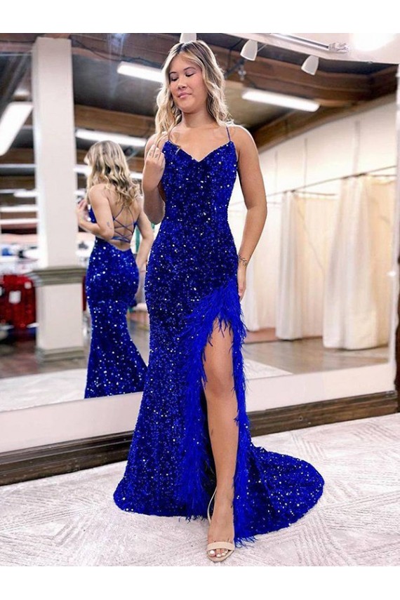 Best Velvet Sequin Sweep Train V-Neck Sheath Sweep Train Evening Dresses