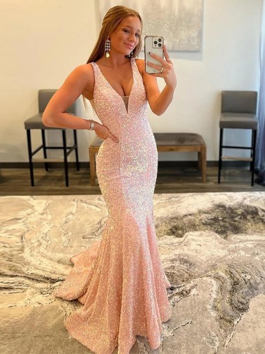 Best Velvet Sequin Sleeveless V-Neck Sheath Evening Dress