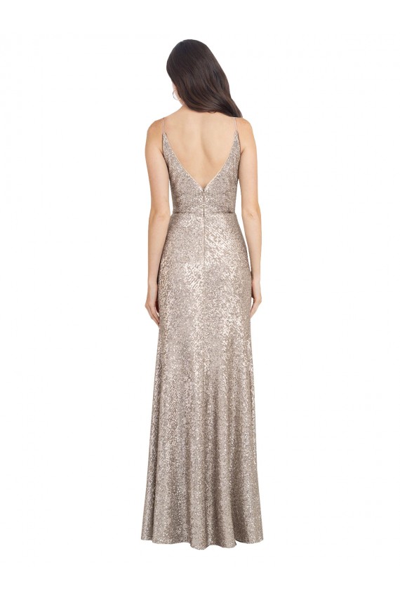 Best Sparkling Sequin V-Back Long V-Neck Sheath Formal Evening Dress