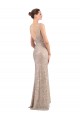 Best Sparkling Sequin Low Back Long V-Neck Sheath Formal Evening Dress