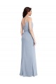 Best Stretch Crepe V-Back Long Spaghetti Straps Sheath Formal Evening Dress