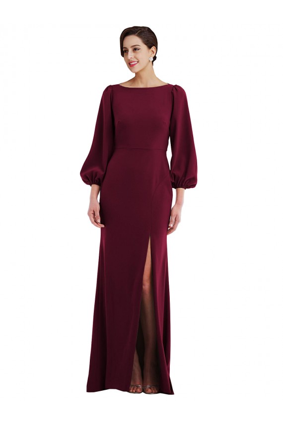 Best Stretch Crepe Open Back Long Bateau Neck Trumpet Formal Evening Dress