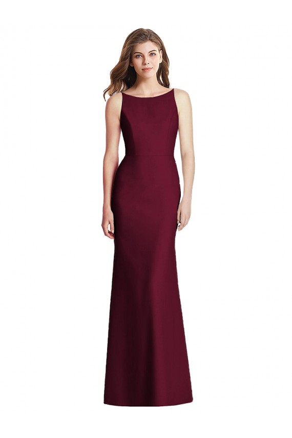 Best Stretch Crepe Open Back Long Bateau Neck Trumpet Semi Formal Evening Dress