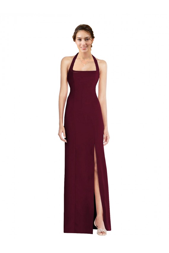 Best Stretch Crepe Open Back Long Halter Neck Trumpet Semi Formal Evening Gown