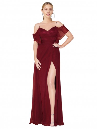 Best Soft Chiffon V-Back Long Off the Shoulder Trumpet Formal Evening Dress