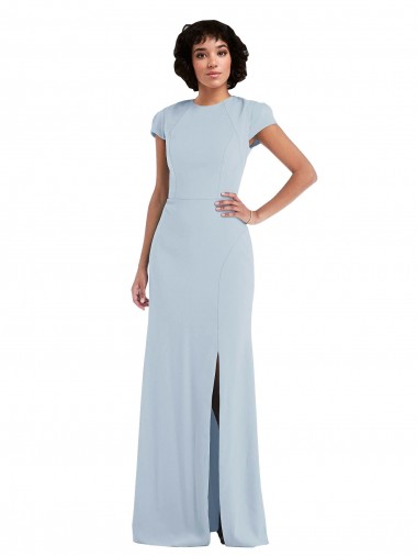 Best Stretch Crepe Keyhole Back Long Jewel Neck Trumpet Semi Formal Evening Dress
