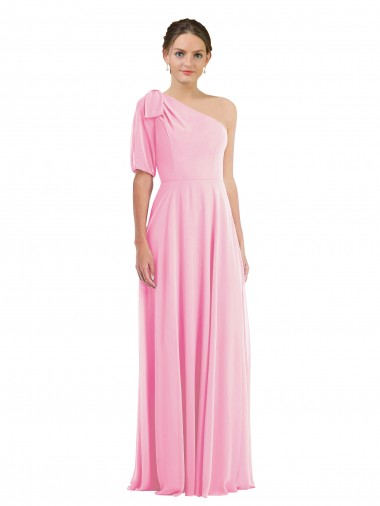 Best Soft Chiffon Long One Shoulder Barely Pink Trumpet Semi Formal Evening Dress