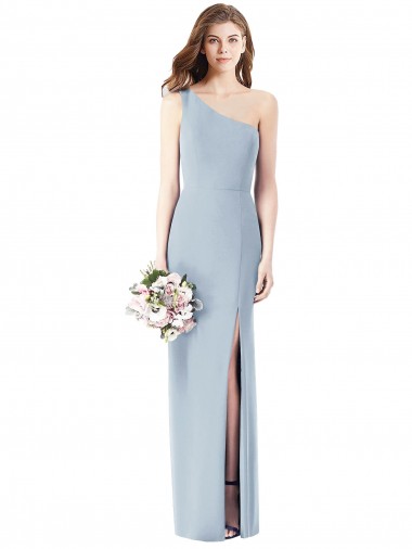 Best Stretch Crepe Long One Shoulder Light Sky Blue Trumpet Semi Formal Evening Dress