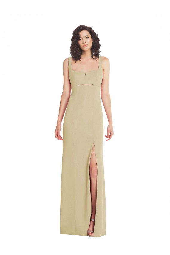 Best Stretch Crepe Low Back Long Square Neck Trumpet Formal Evening Dress