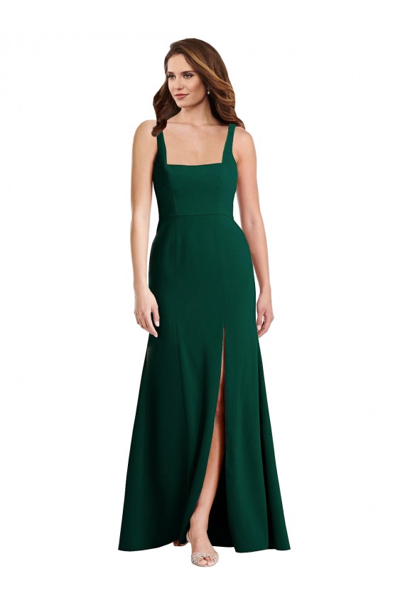 Best Stretch Crepe Long Square Neck Trumpet Semi Formal Evening Dress