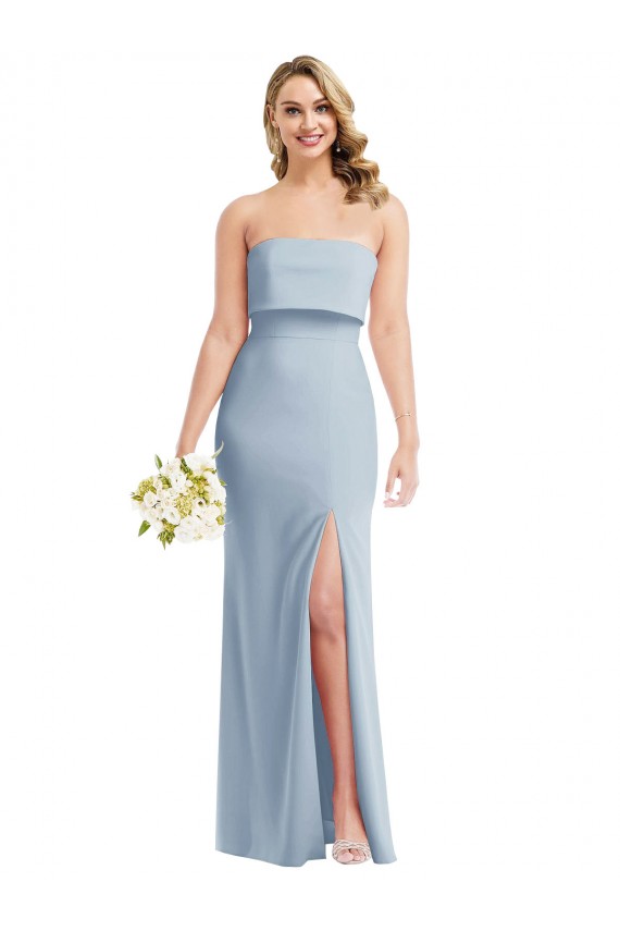 Best Stretch Crepe Low Back Long Strapless Light Sky Blue Trumpet Semi Formal Evening Dress