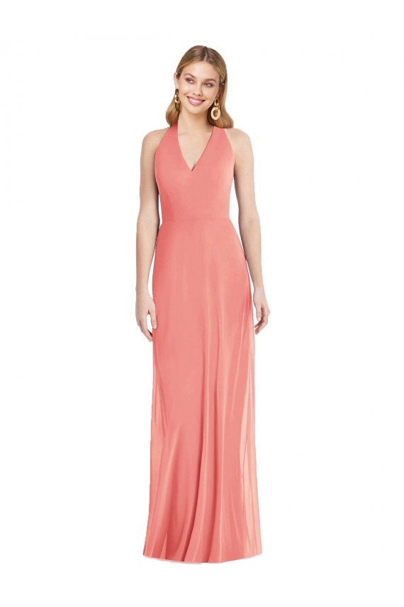 Best Soft Chiffon Long Halter Neck Trumpet Formal Evening Dress