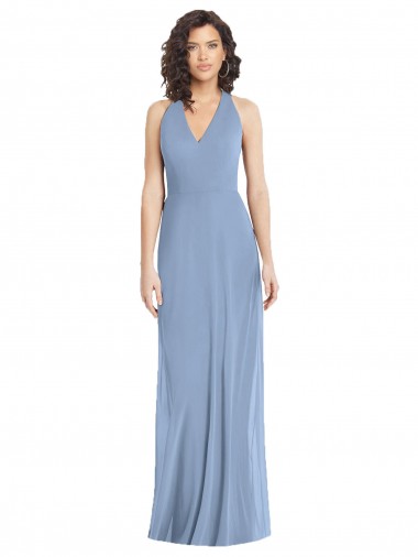 Best Soft Chiffon Open Back Long Halter Neck Trumpet Formal Evening Dress